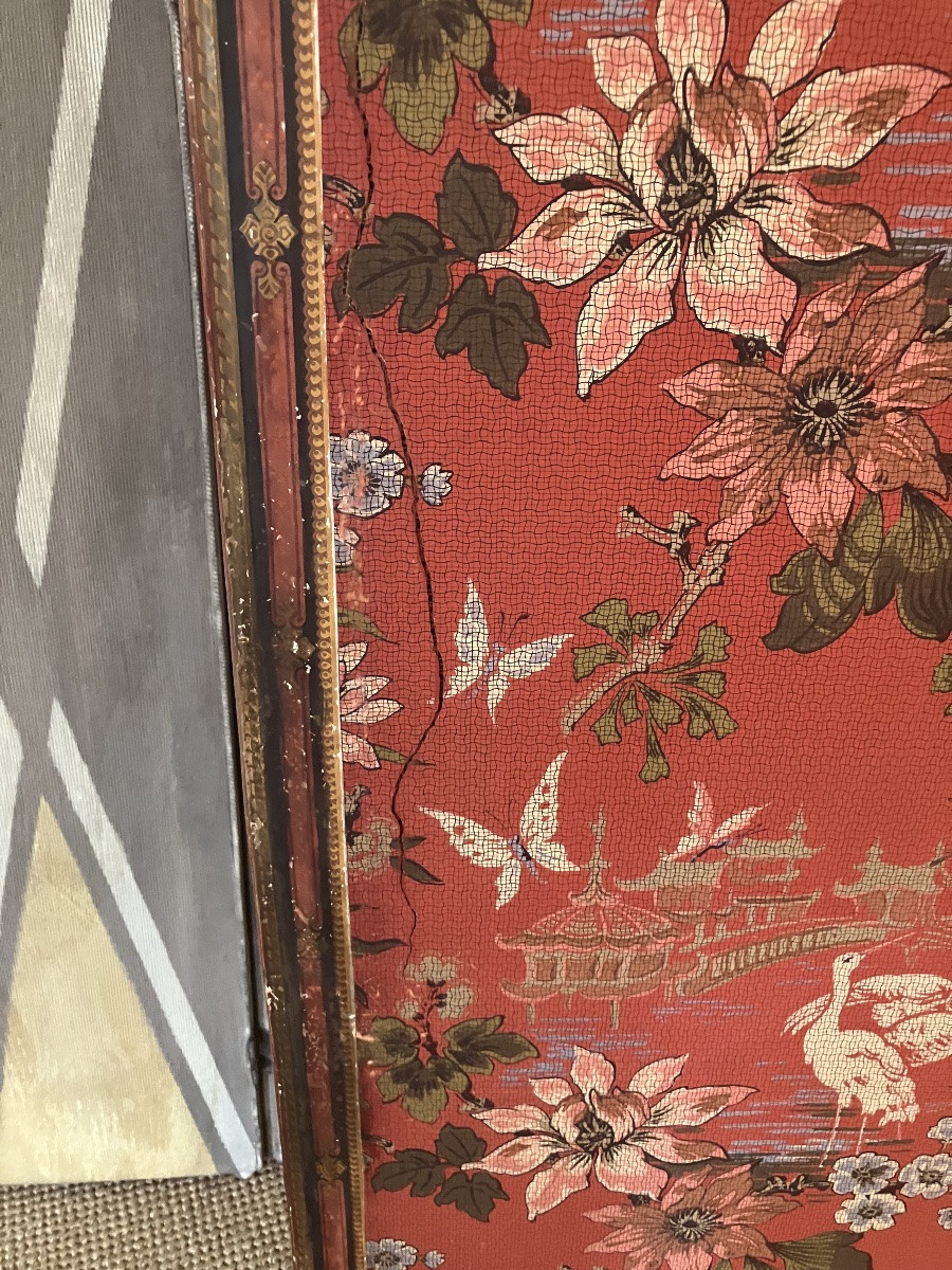 Important 5-leaf Screen Decorated With Chinoiserie, Early 20th Century -photo-3