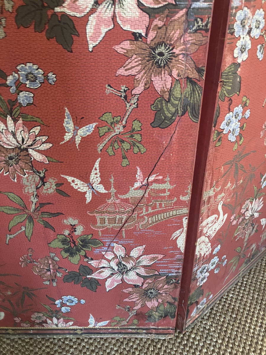 Important 5-leaf Screen Decorated With Chinoiserie, Early 20th Century -photo-4