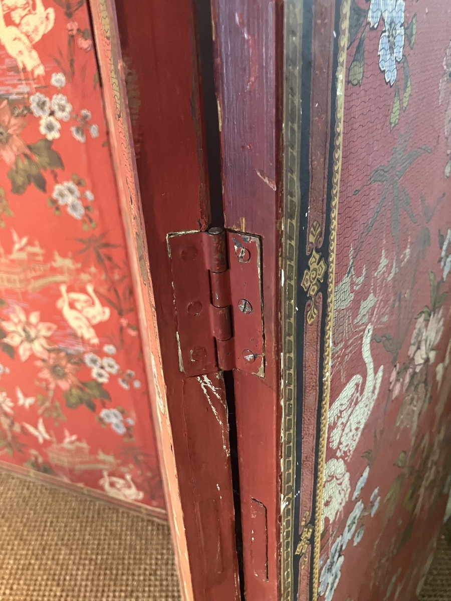 Important 5-leaf Screen Decorated With Chinoiserie, Early 20th Century -photo-7