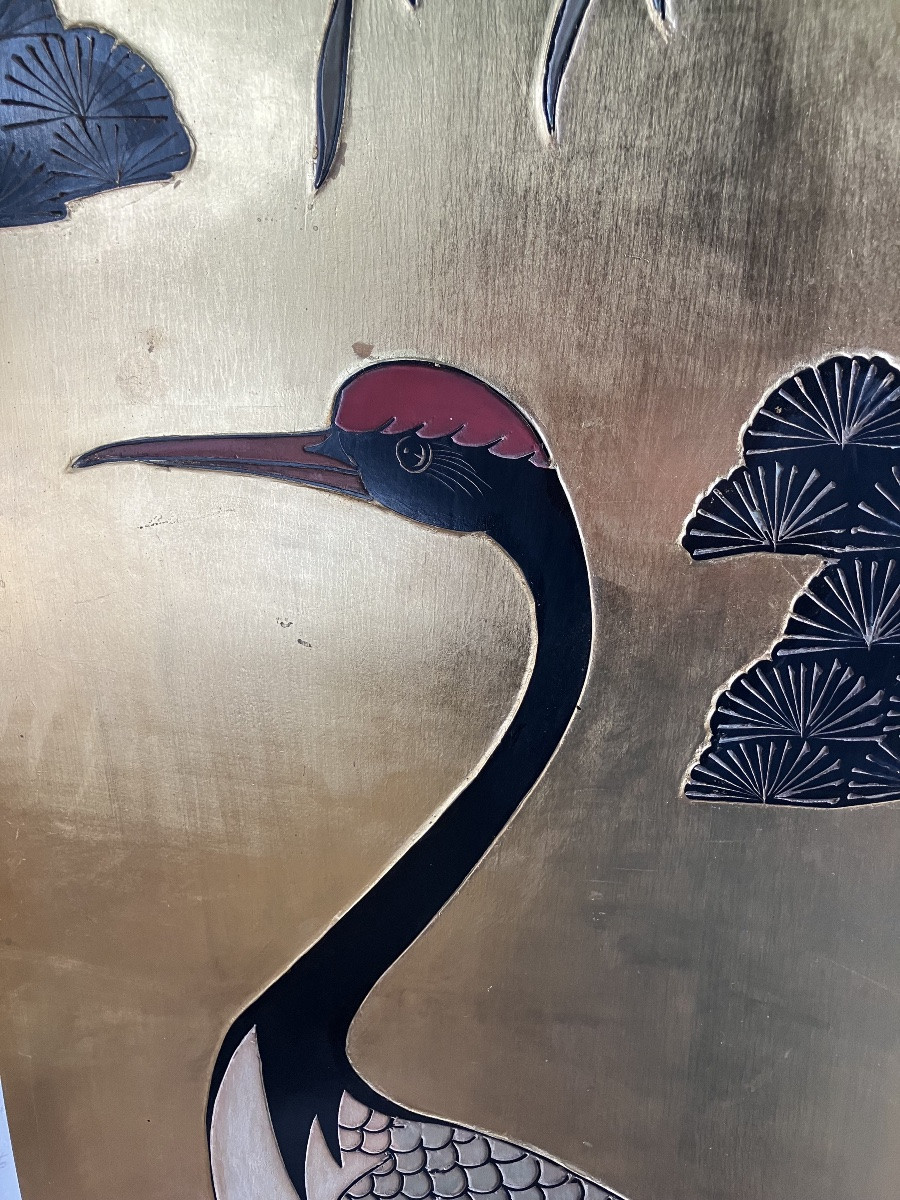 Paravent Japonais laqué noir et or dans le goût d’un Byobu. Circa XX ème -photo-2