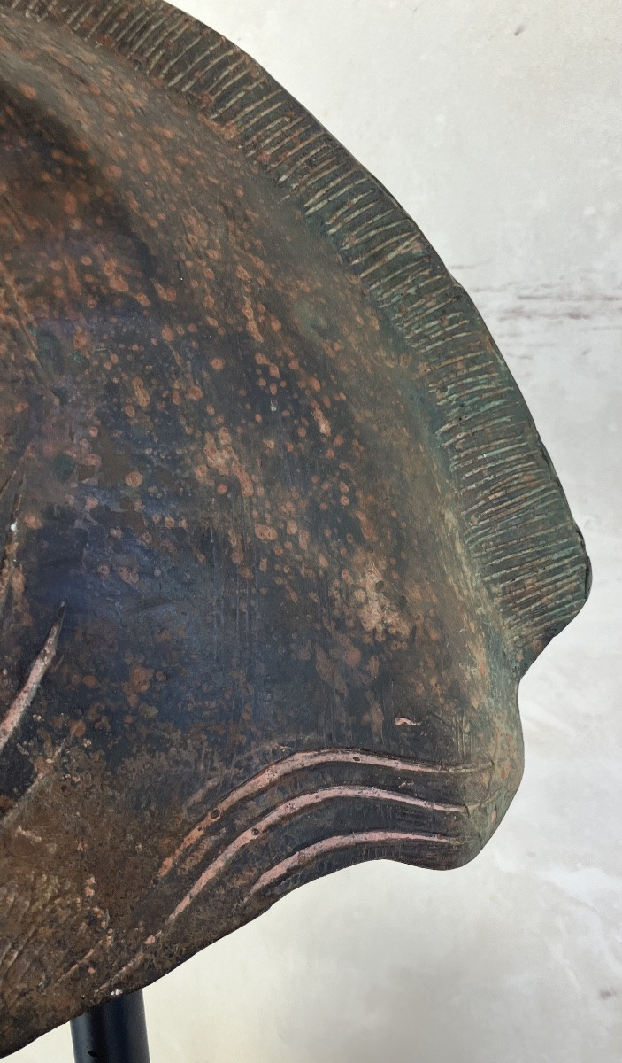 Sculpture de tête de cheval en bronze patiné -photo-6