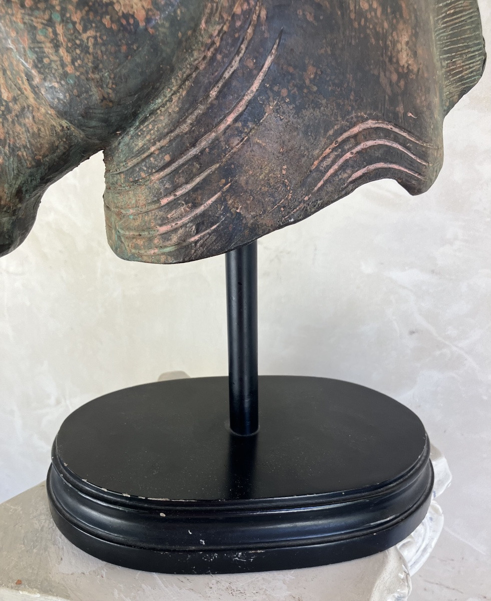 Sculpture de tête de cheval en bronze patiné -photo-7