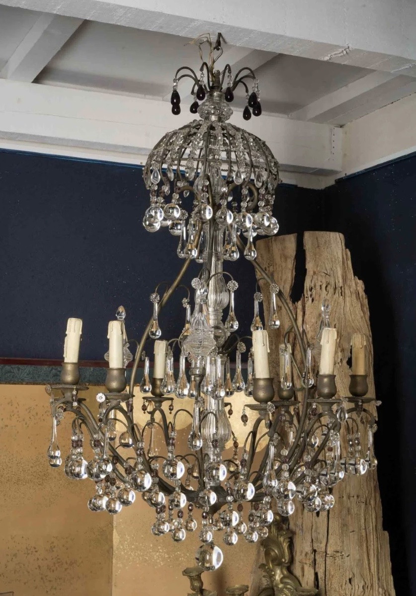 Large Louis XVI Style Cage Chandelier, Early 20th Century-photo-2