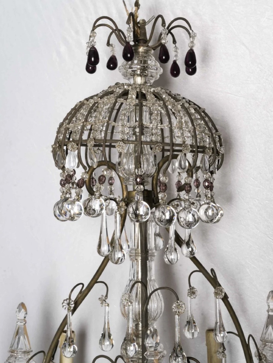 Large Louis XVI Style Cage Chandelier, Early 20th Century-photo-3