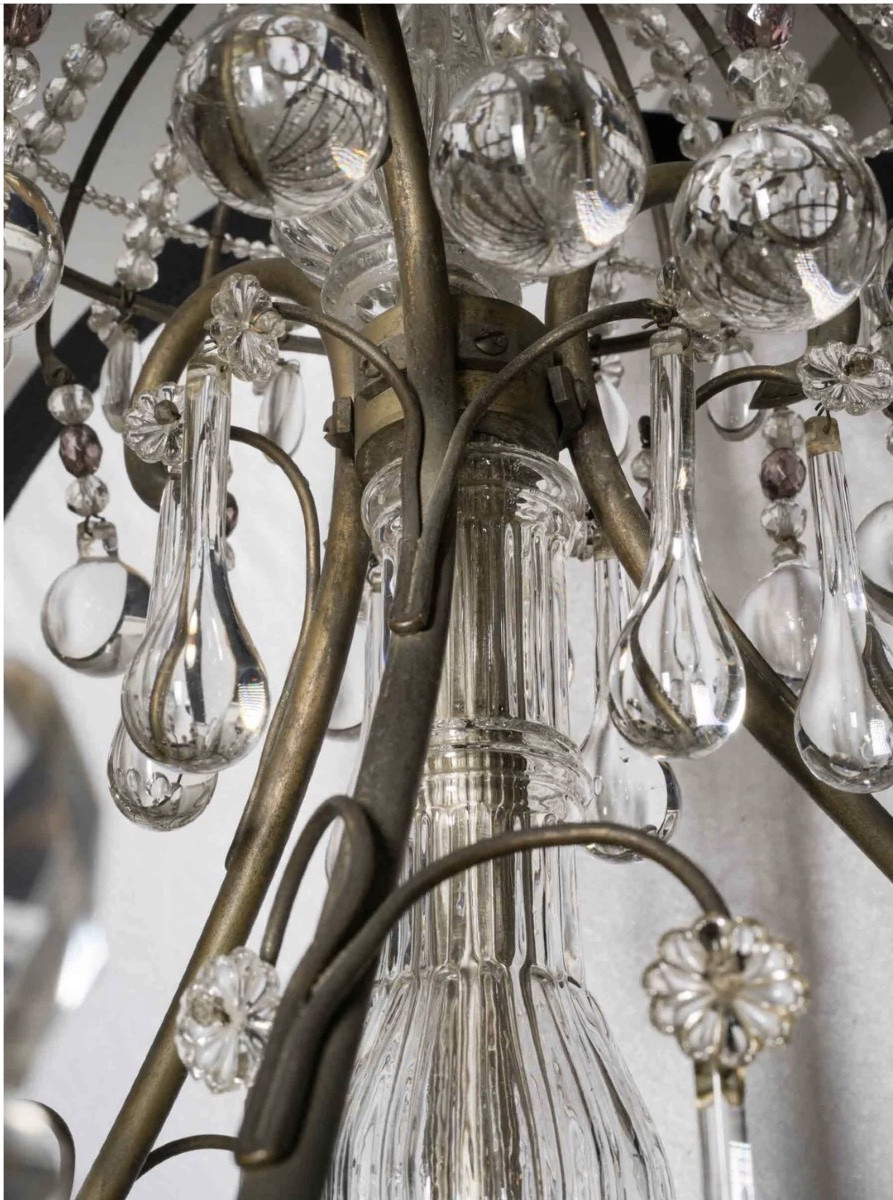 Large Louis XVI Style Cage Chandelier, Early 20th Century-photo-3