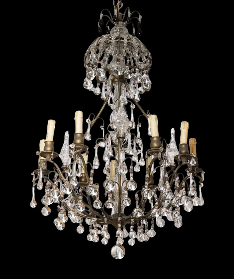 Large Louis XVI Style Cage Chandelier, Early 20th Century