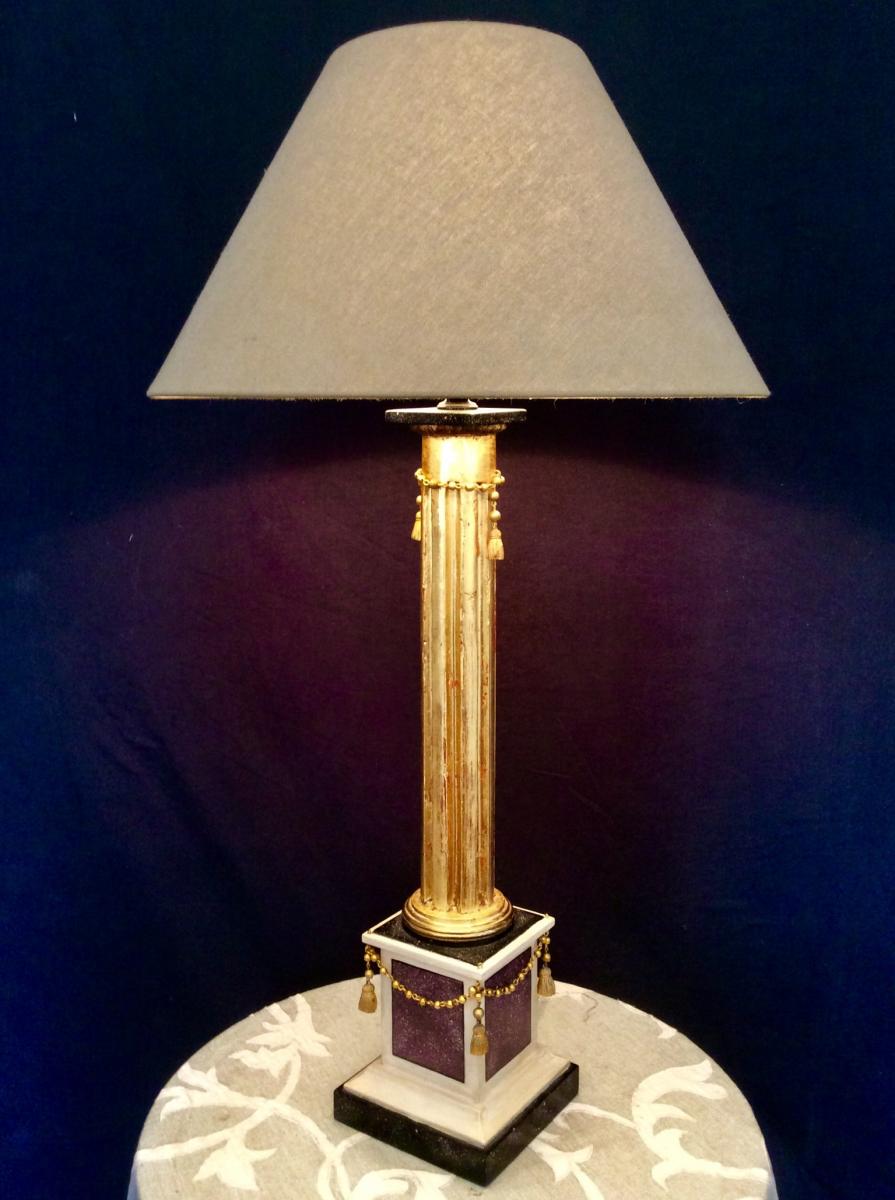 Golden Wood Lamp In Column-photo-3