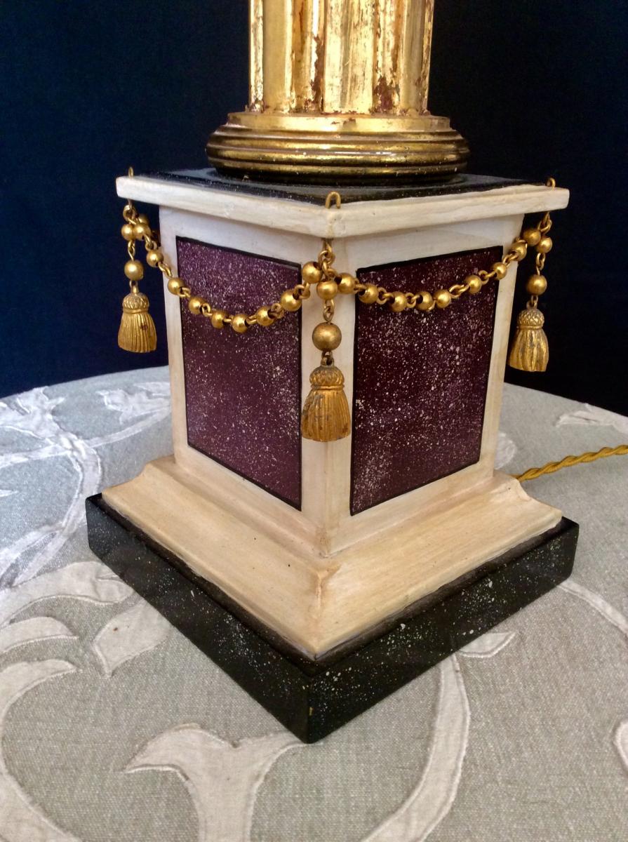 Golden Wood Lamp In Column-photo-2