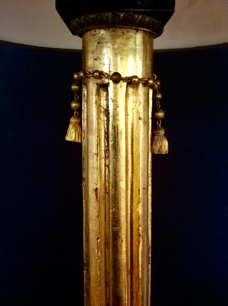 Golden Wood Lamp In Column-photo-5