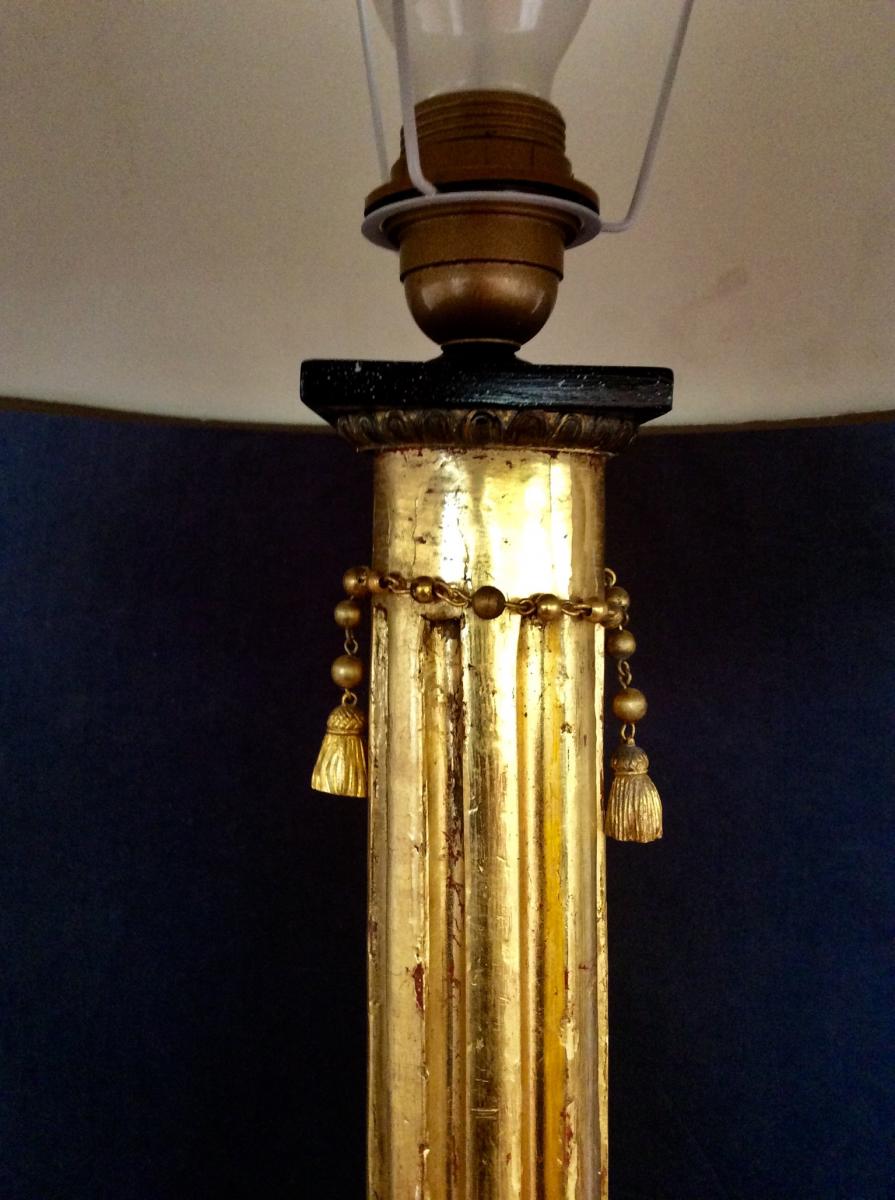 Golden Wood Lamp In Column-photo-6