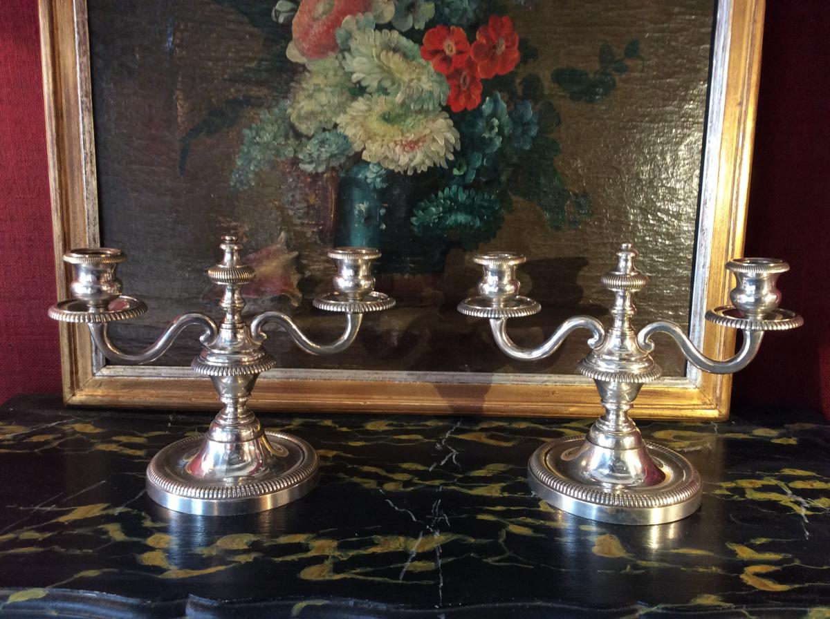 Pair Silver Metal Candlesticks-photo-2