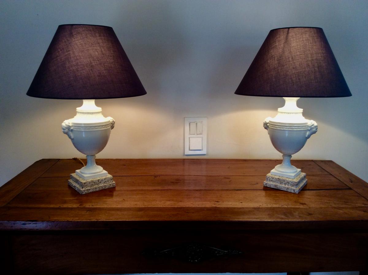 Pair Of Antique Lamps In White Porcelain-photo-2