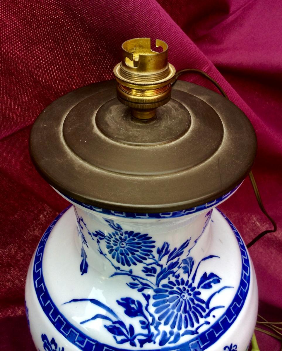 Earthenware Lamp Painted In The Style Chinoiseries From The Middle XX Eme-photo-3