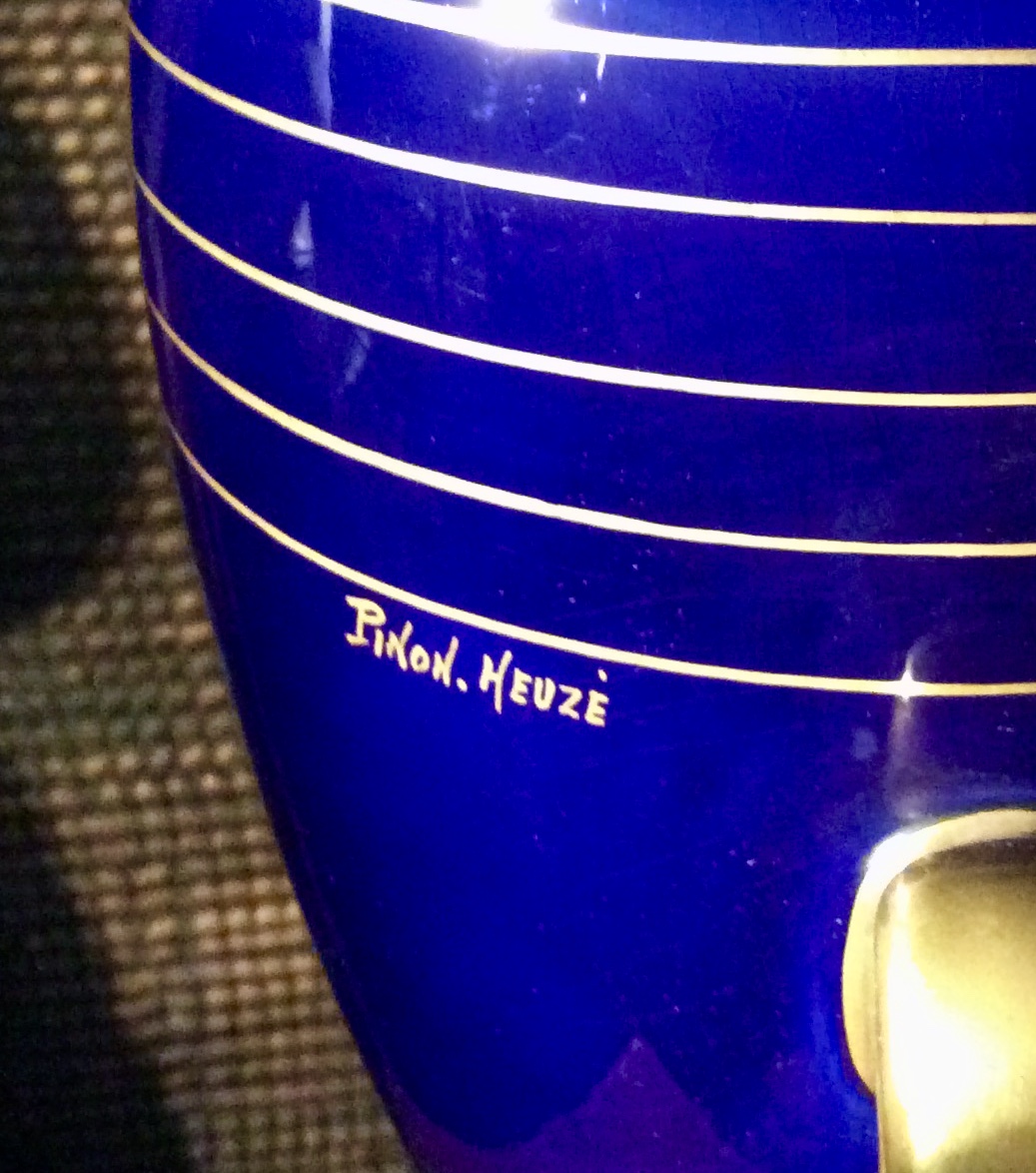 Covered Vase Cobalt Blue Pinon-heuze Circa 1930-photo-4