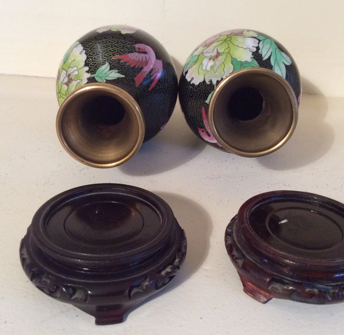 Paire De Vase Chinois En Cuivre Cloisonné Milieu XX Eme -photo-8