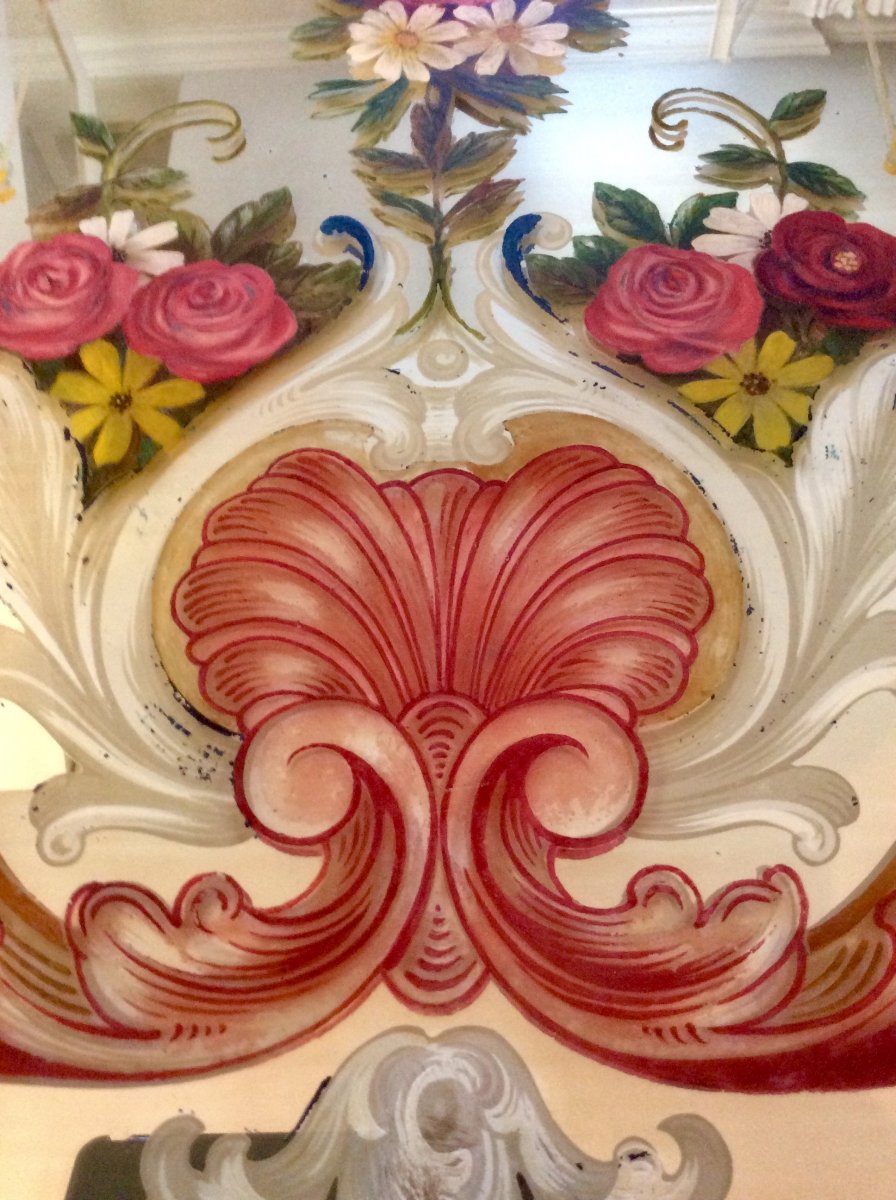 Beveled Mirror Adorned With A Floral Painting From The Gorgio And Irene Silvagni Collection-photo-3