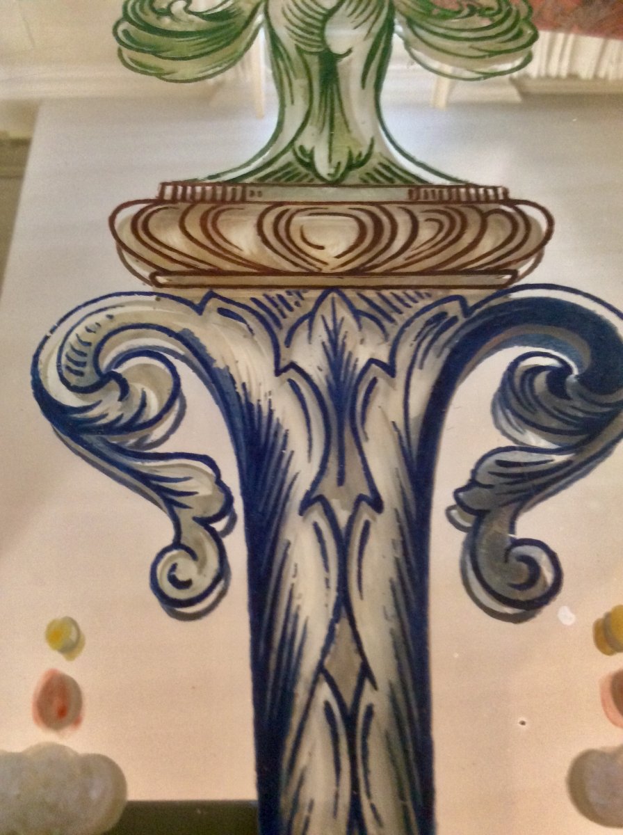 Beveled Mirror Adorned With A Floral Painting From The Gorgio And Irene Silvagni Collection-photo-4