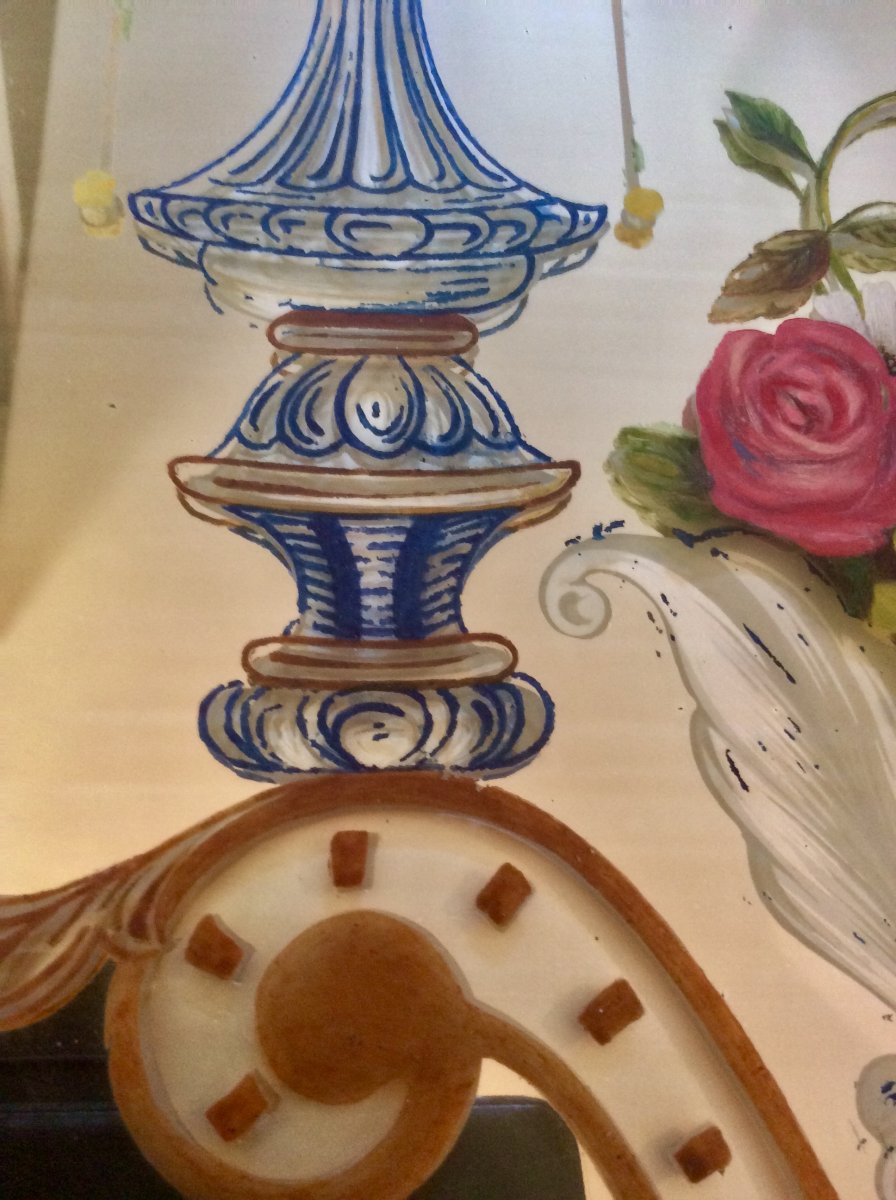 Beveled Mirror Adorned With A Floral Painting From The Gorgio And Irene Silvagni Collection-photo-3