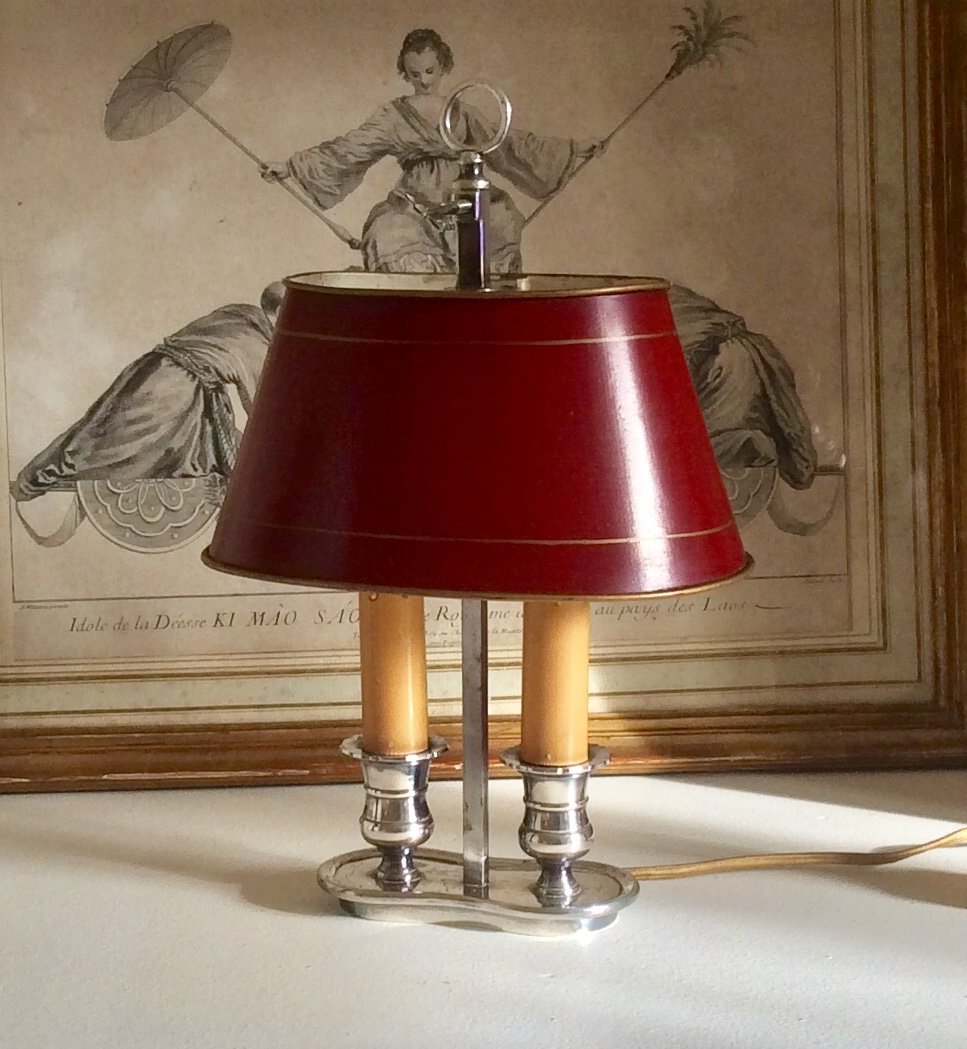 Lampe Bouillotte Deux Feux En Métal Argenté. Début XX ème 