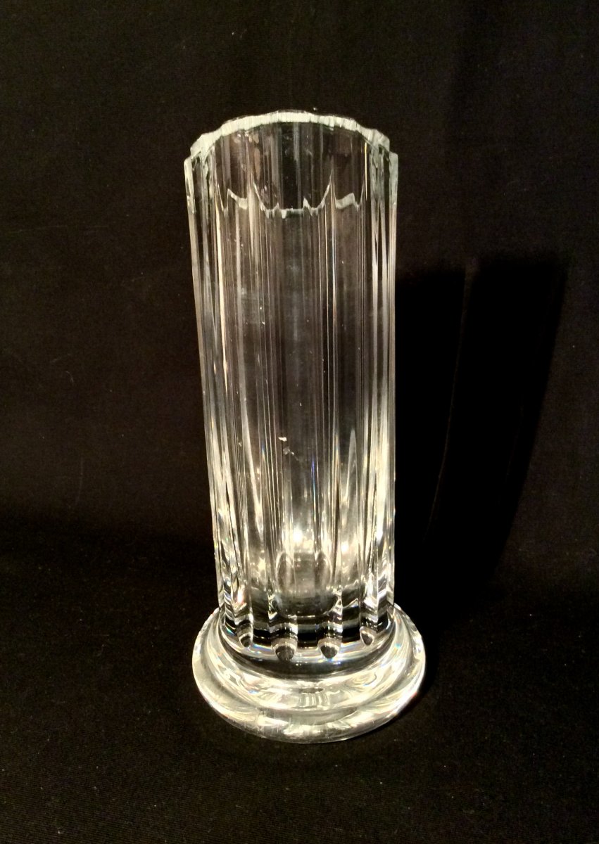 Vase En Cristal de DAUM En Forme De Colonne Tronquée -photo-1