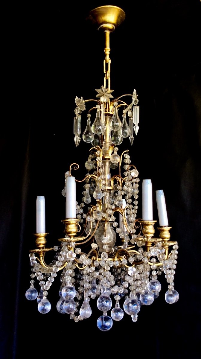 Lustre 5 Branches à Pendeloques Et Gouttes Circa XIXème -photo-2