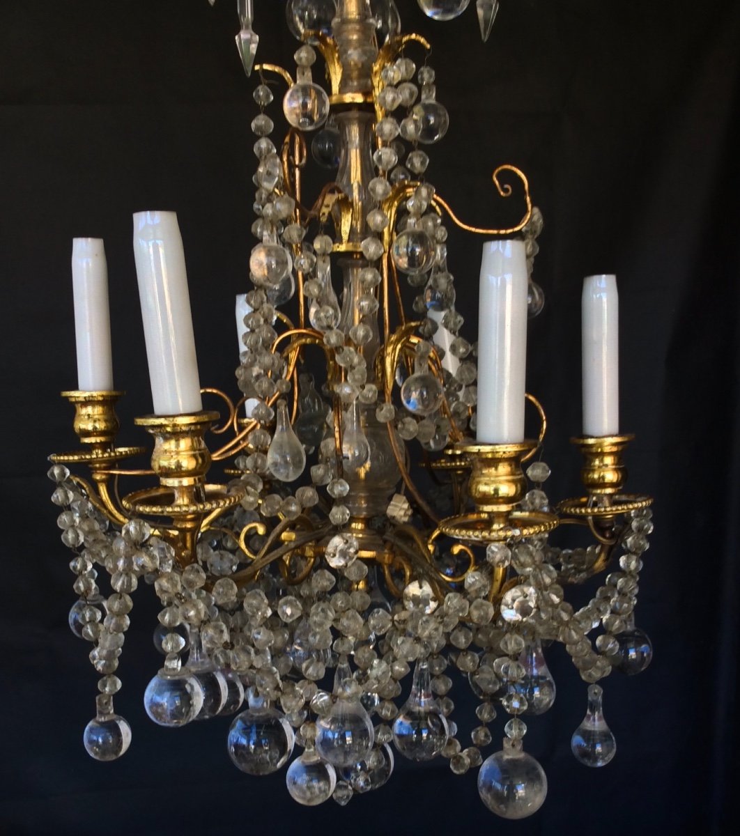 Lustre 5 Branches à Pendeloques Et Gouttes Circa XIXème -photo-3
