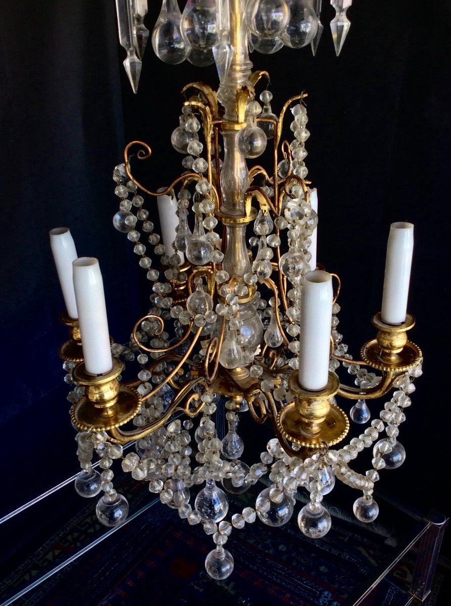 Lustre 5 Branches à Pendeloques Et Gouttes Circa XIXème -photo-4