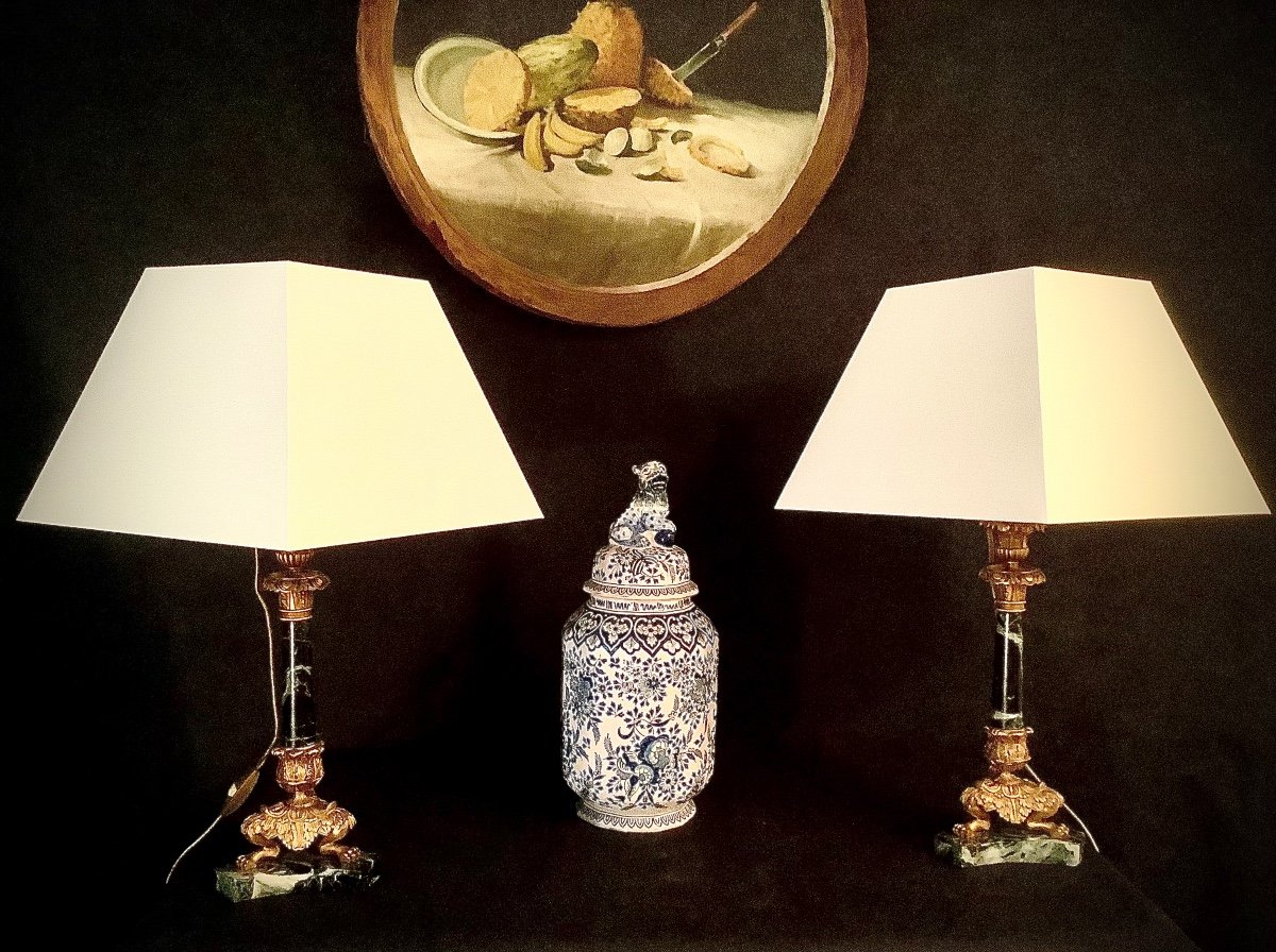 Paire De Flambeaux Montés En Lampe d'époque Restauration -photo-3