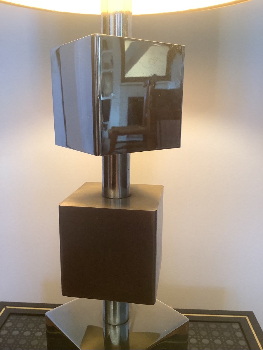 In The Taste Of Philippe Barbier, Table Lamp Made Of 3 Cubes 1980s-photo-4