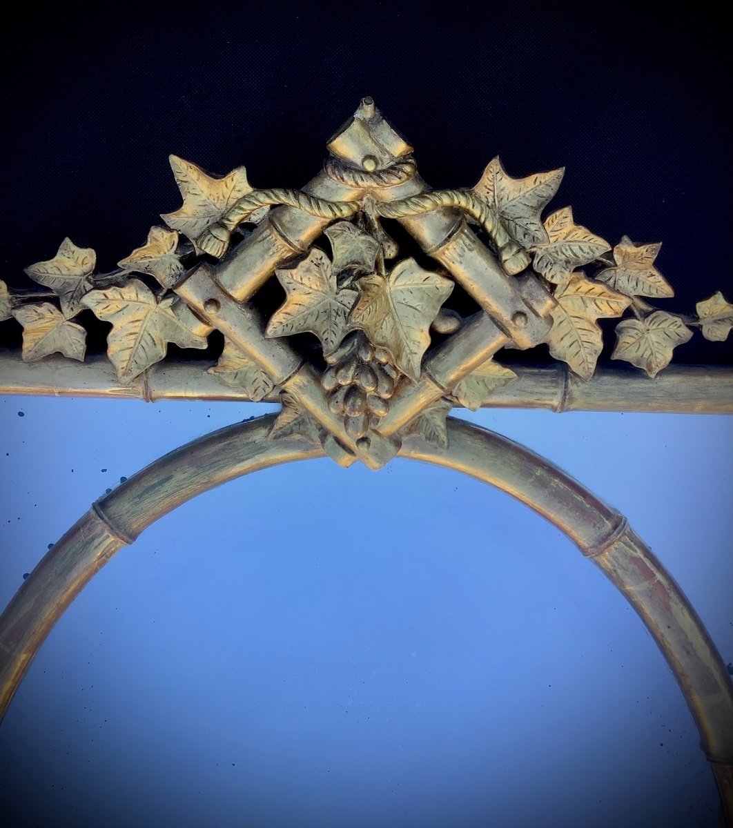 Miroir Aux Bambous Et Médaillon d'époque Napoléon III-photo-2