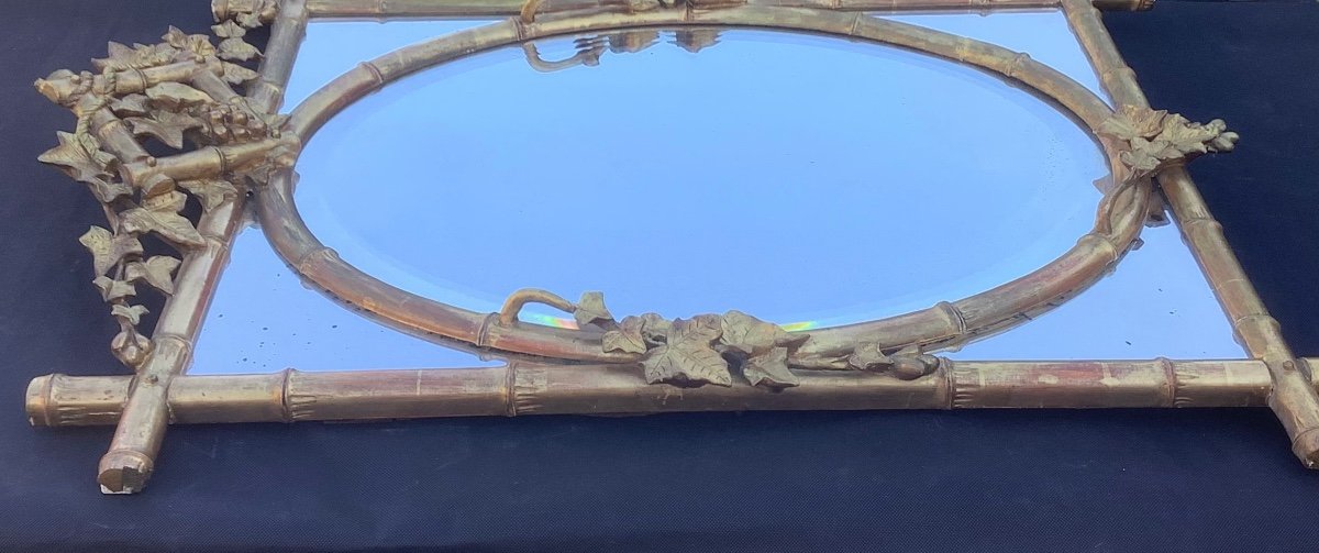 Miroir Aux Bambous Et Médaillon d'époque Napoléon III-photo-3