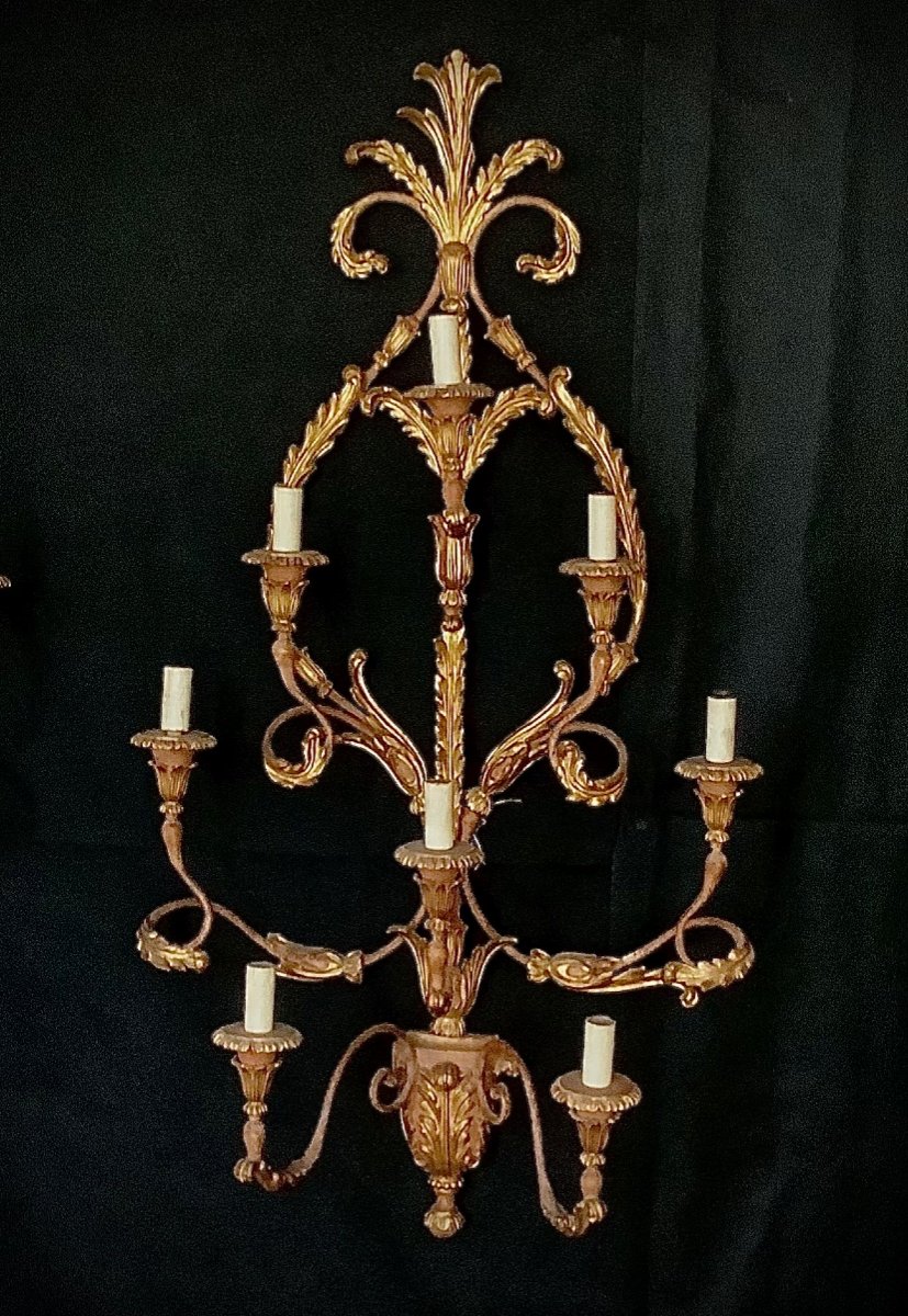 Suite De Trois Grandes Appliques En Bois Doré De Style Louis XV -photo-3