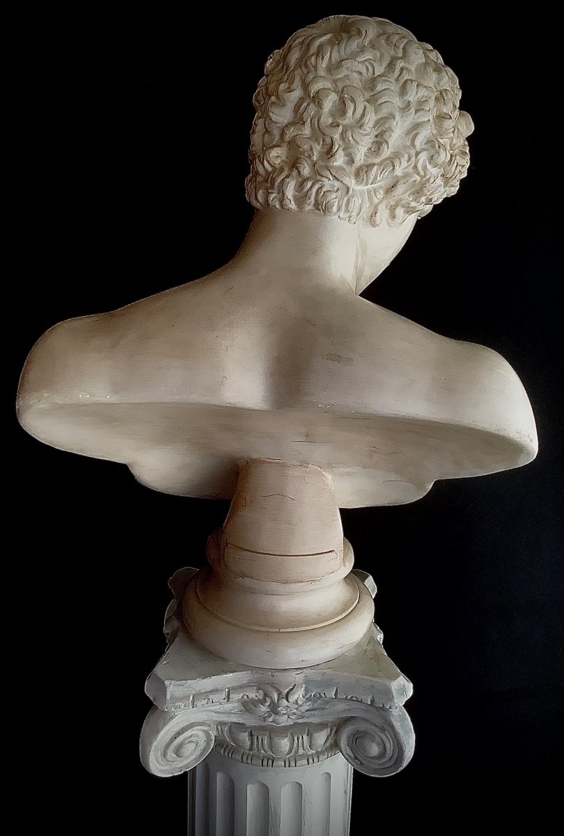 Buste D’antinoüs En Plâtre Reposant Sur Une Colonne Cannelée à Chapiteau Corinthien -photo-6