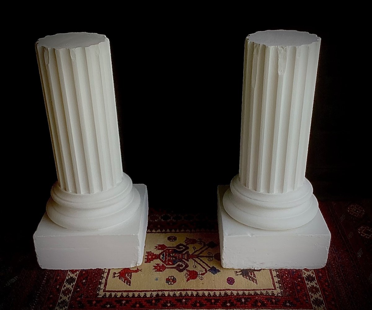 Paire De Colonnes Cannelées En Plâtre De Style Ionique Fin XIX Eme-photo-3