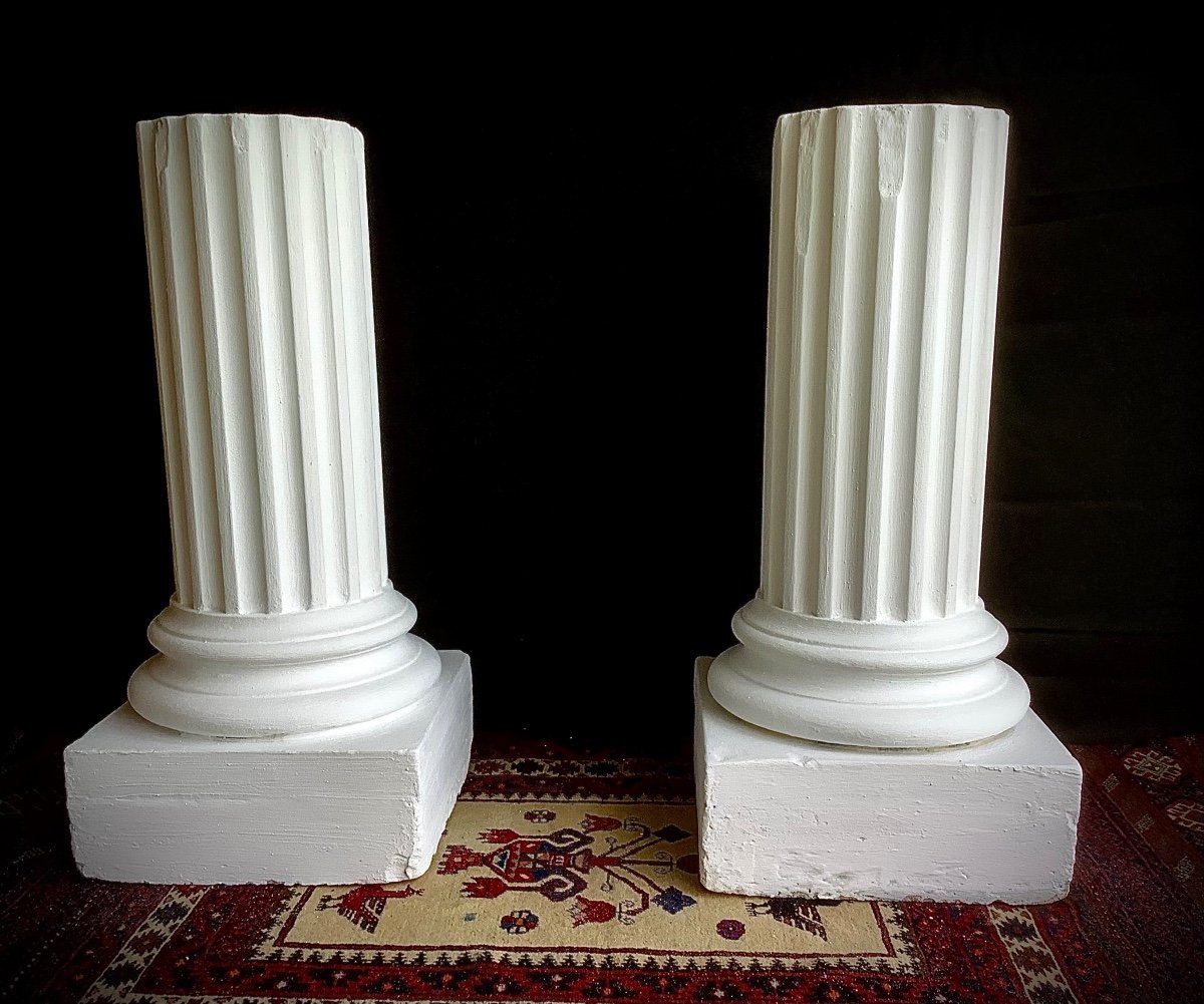 Paire De Colonnes Cannelées En Plâtre De Style Ionique Fin XIX Eme-photo-2