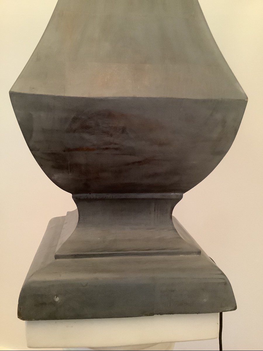 Maria Pergay In The Taste Of: Vintage Neo Classic Lamp Zinc Gray Lacquered Wood-photo-2