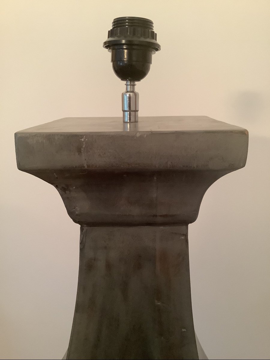 Maria Pergay In The Taste Of: Vintage Neo Classic Lamp Zinc Gray Lacquered Wood-photo-7
