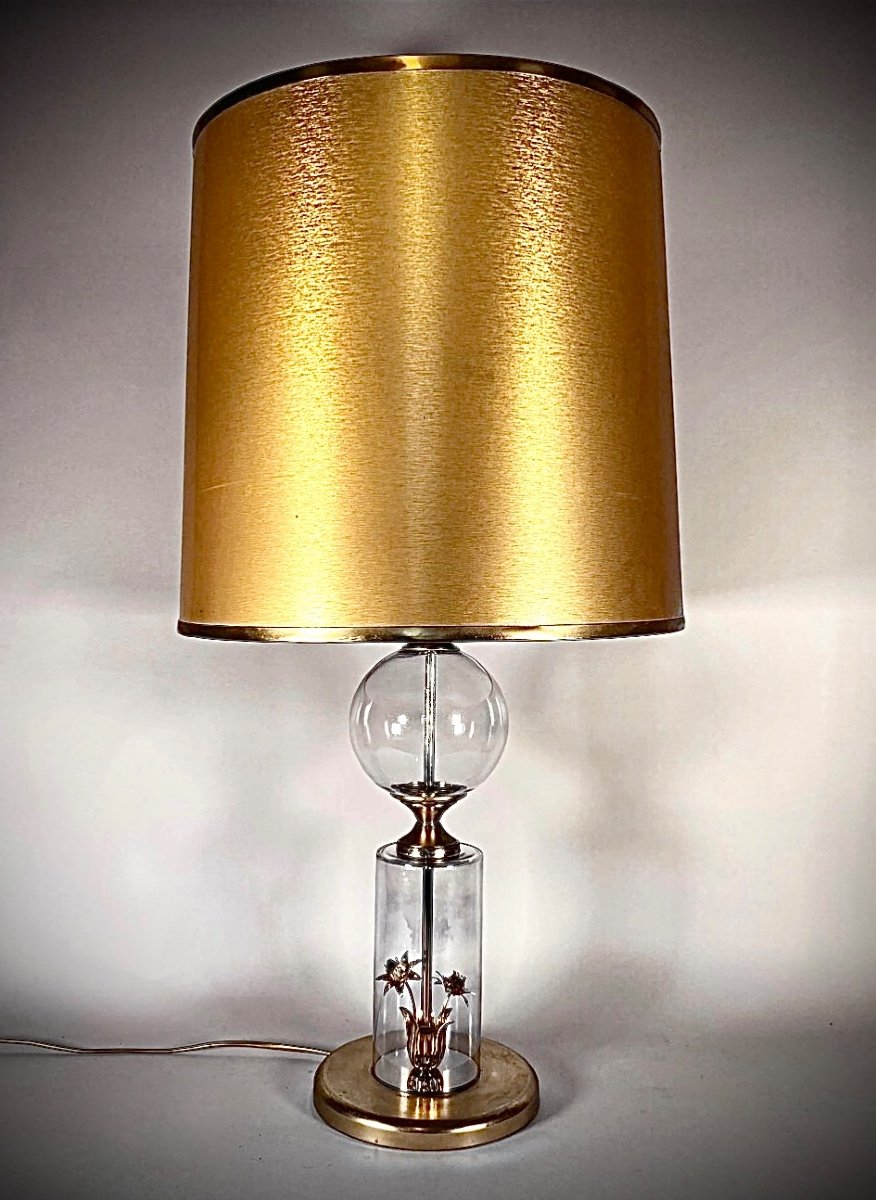 Philippe Barbier (in The Taste Of). Living Room Lamp In Glass And Golden Metal-photo-4