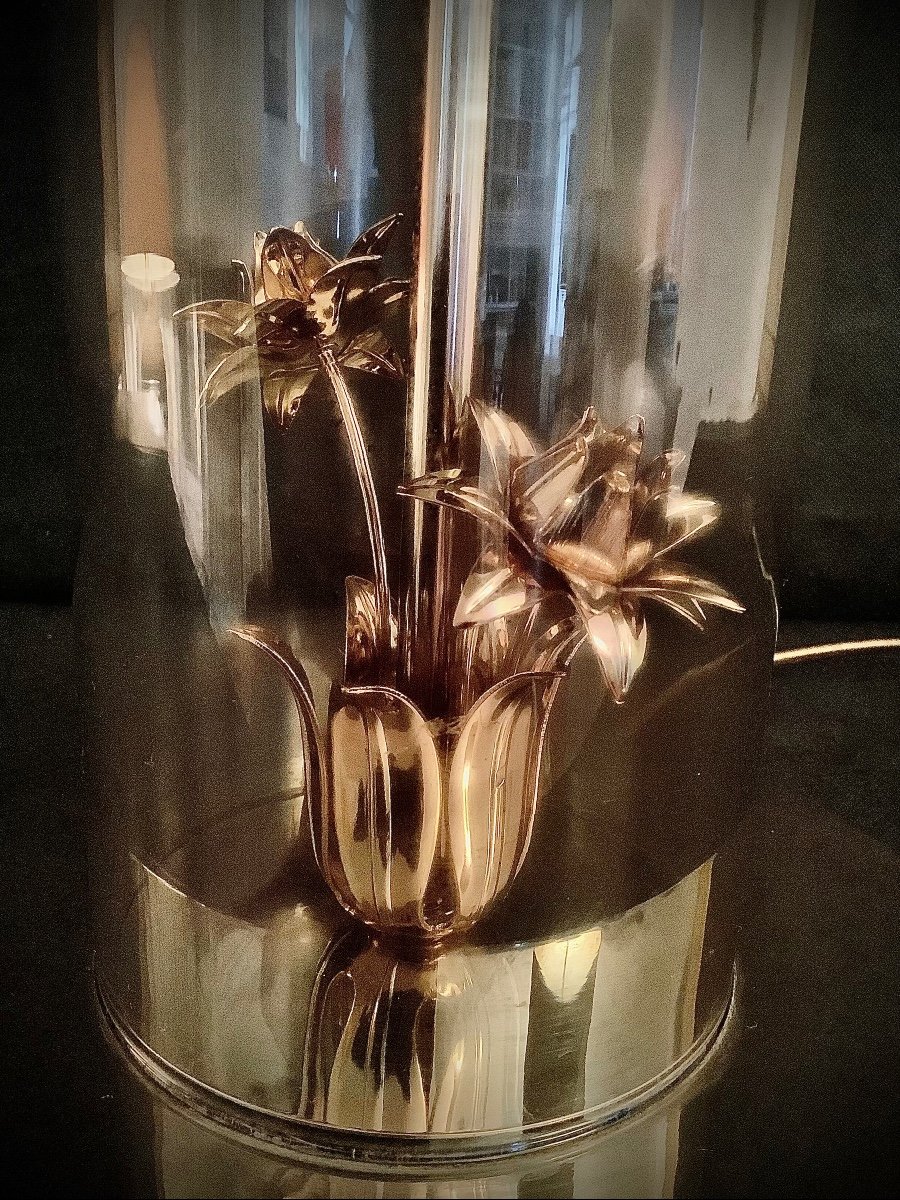 Philippe Barbier (in The Taste Of). Living Room Lamp In Glass And Golden Metal-photo-5