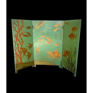 In The Taste Of Kaiko Moti Green Lacquered Fish Screen Circa 1950