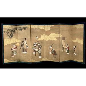 Japanese Screen Called Byobu, Late Edo Period (1603-1868), Mid-19th Century.