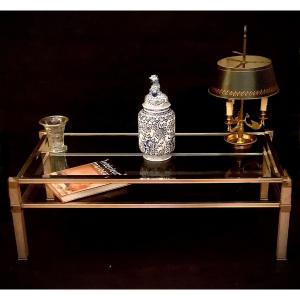 Rectangular Coffee Table With Two Glass Trays By Pierre Vandel Circa 1980