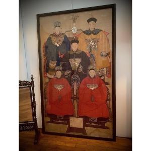 Dynastie Qing  5 Dignitaires Chinois. Peinture Encadrée  fin XIX début XX eme 