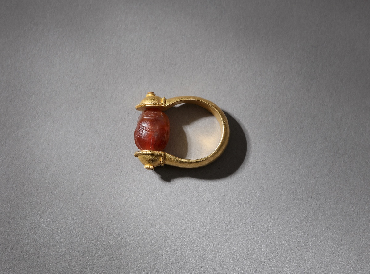 Etruscan Gold Ring With  Scarab, 3rd Century Bc-photo-2