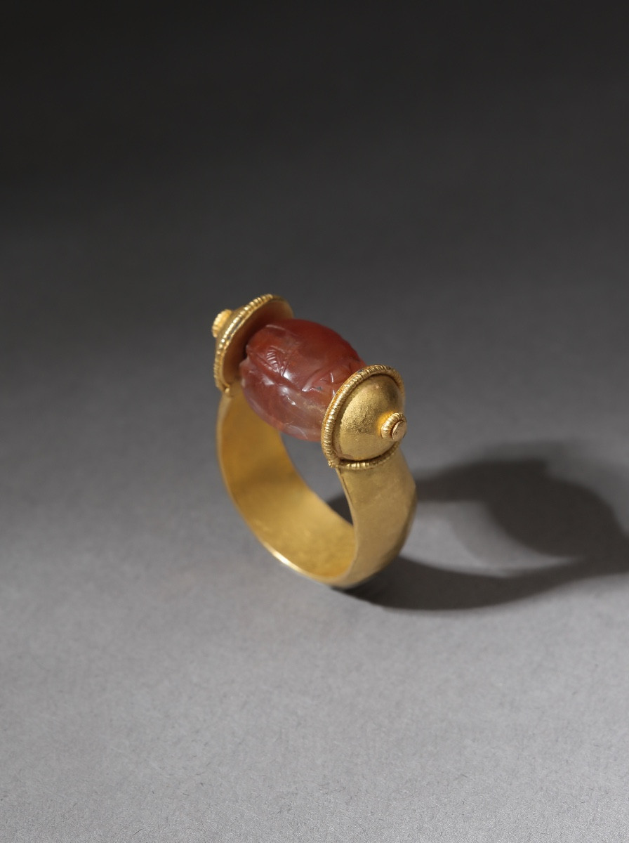 Etruscan Gold Ring With  Scarab, 3rd Century Bc-photo-3
