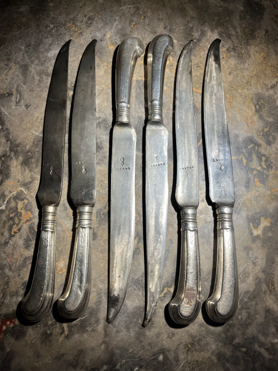 Série de six couteaux à manche en argent - XVIIIe siècle -photo-2