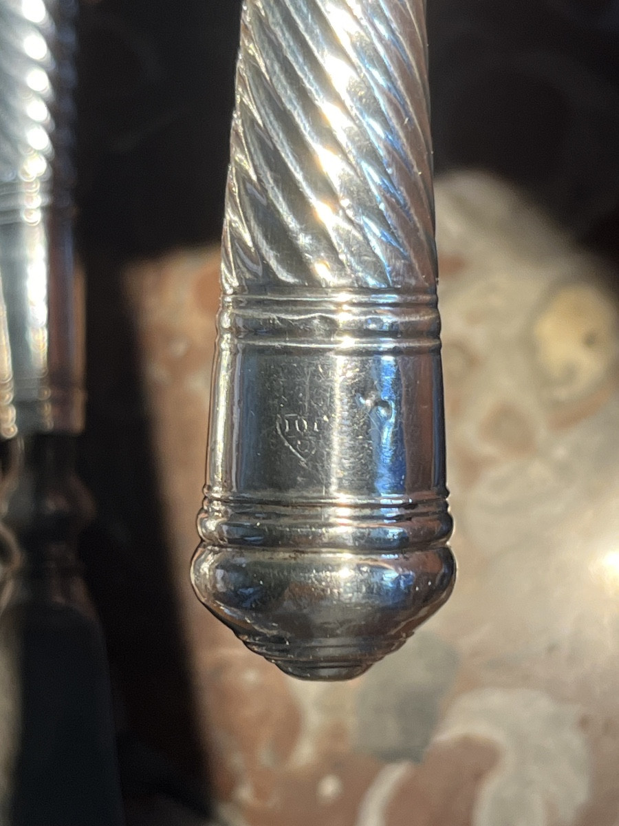 Série de six couteaux Anglais à manche en argent - XVIIIe siècle 18e-photo-2