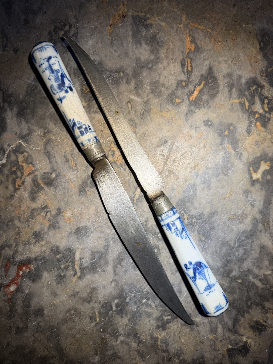 Paire de coutreaux en porcelaine de Saint-Cloud - XVIIIe siècle 18e-photo-2