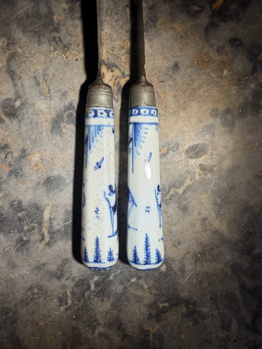 Paire de coutreaux en porcelaine de Saint-Cloud - XVIIIe siècle 18e-photo-3