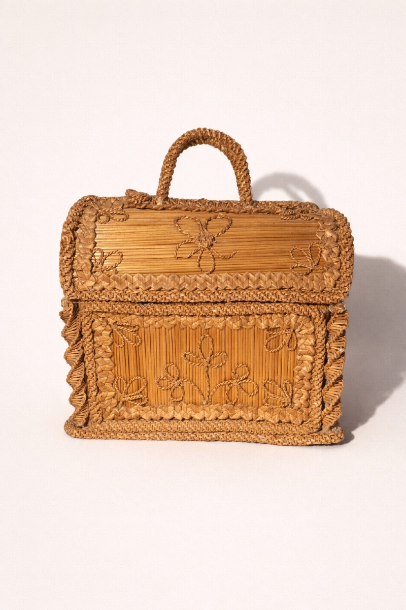 Straw Sewing Box - Folk Art - 19th Century-photo-2
